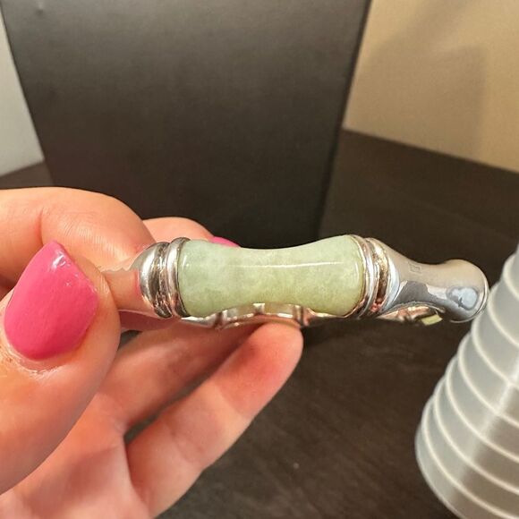 Sterling silver "bamboo" bracelet with jadeite stone! - Picture 9 of 13